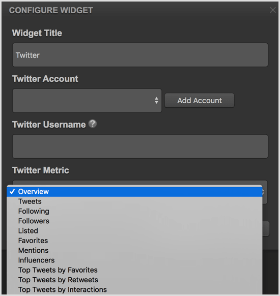 Cyfe configura il widget di Twitter