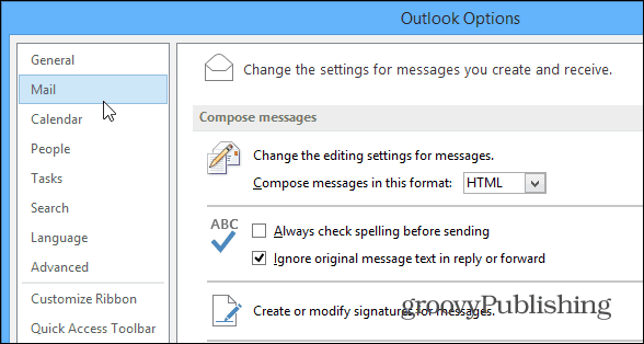 Opzioni di Outlook