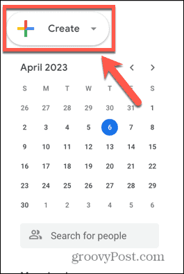 Screenshot del pulsante di creazione di Google Calendar
