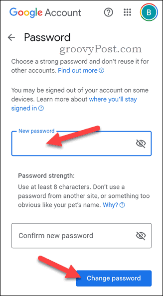 Modificare la password dell'account Google su un iPhone