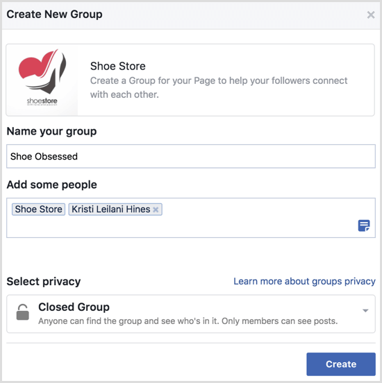 Facebook crea un gruppo con la pagina
