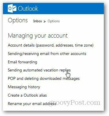 Messaggio per le vacanze di Outlook 2