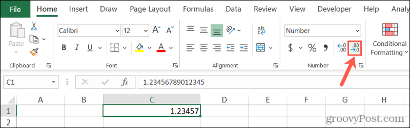 Diminuisci il pulsante decimale in Excel