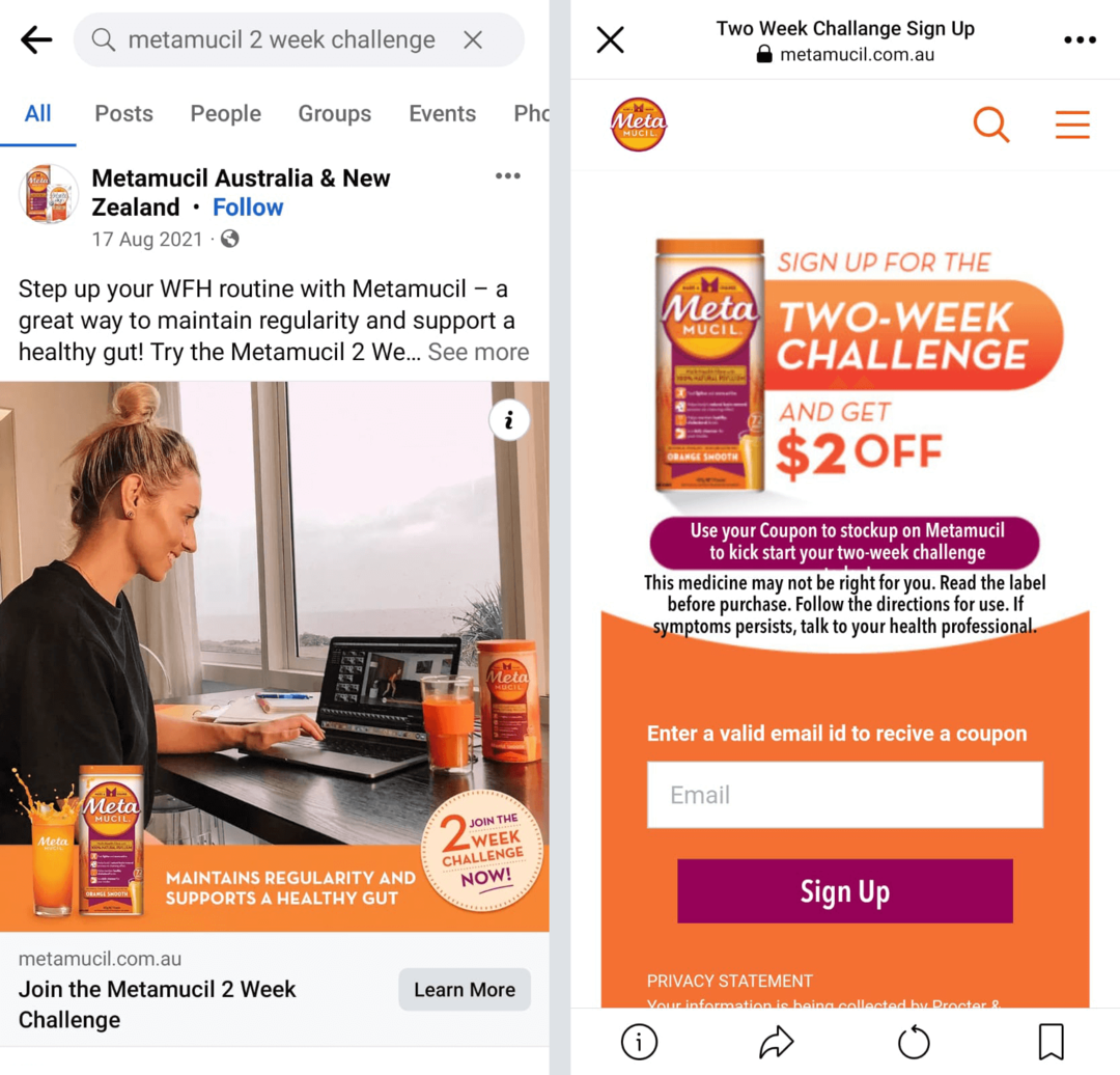 strategie-per-ottenere-il-più-da-gli-annunci-di-facebook-instagram-five-day-challenge-metamucil-example-2