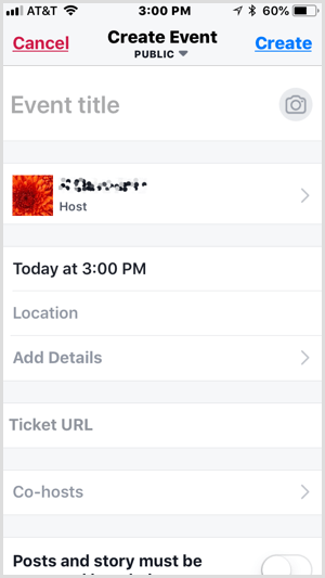 impostare un evento con l'app Facebook Local