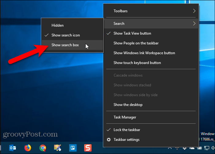 Mostra la casella di ricerca sulla barra delle applicazioni in Windows 10