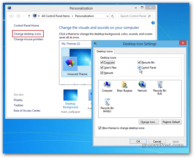Come aggiungere l'icona del pannello di controllo alla barra delle applicazioni di Windows 8