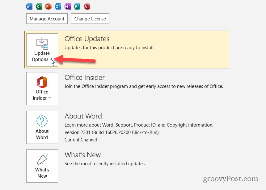 Disattiva gli aggiornamenti di Microsoft Office 