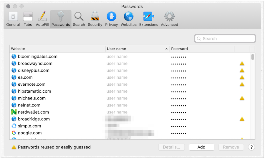 Password Web per Mac