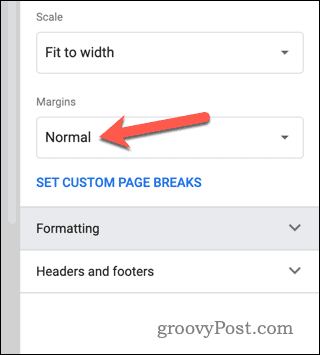 Imposta le impostazioni dei margini nell'anteprima di stampa di Fogli Google