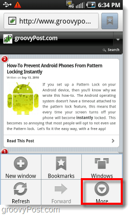 accedere al menu più sul browser Android