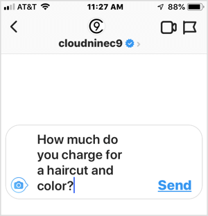 Esempio di domande frequenti alle aziende su Instagram.