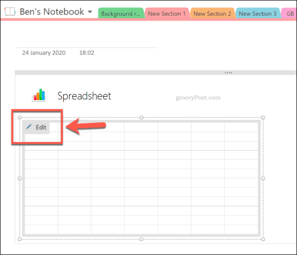 Modifica un nuovo foglio di calcolo Excel in OneNote