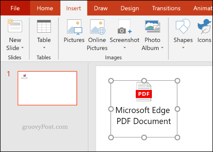 Un file PDF inserito come oggetto in PowerPoint
