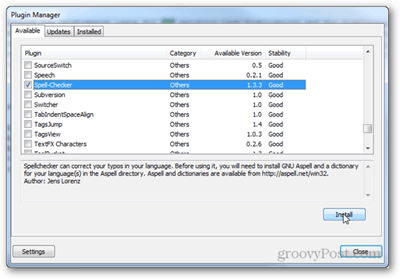 installa il plugin controllo ortografico per notepad ++