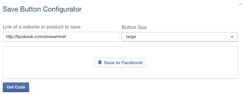 pulsante di salvataggio di Facebook impostato sulla pagina
