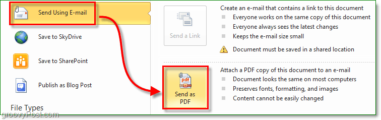 creare un documento pdf sicuro e inviarlo tramite e-mail utilizzando Office 2010