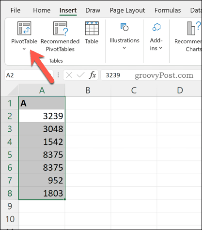 Inserimento di una tabella pivot in Excel