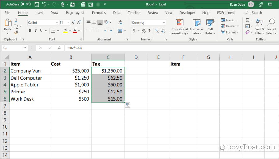 riempiendo le celle in Excel