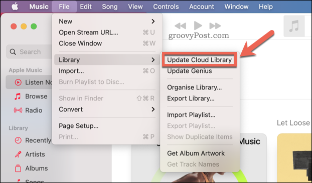 Aggiornamento della raccolta cloud di Apple Music nell'app Mac Music