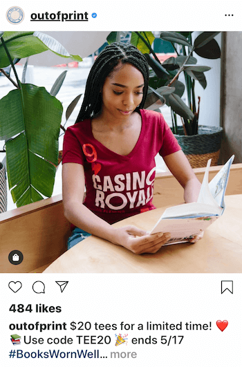 Post aziendale di Instagram con persona che indossa il prodotto