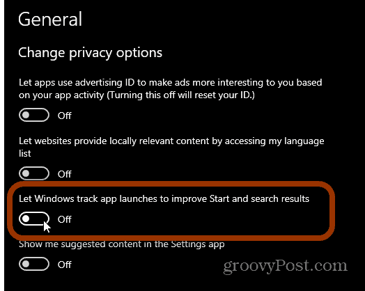 Modifica le opzioni sulla privacy