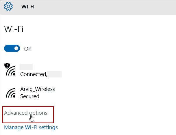 Impostazioni avanzate WiFi