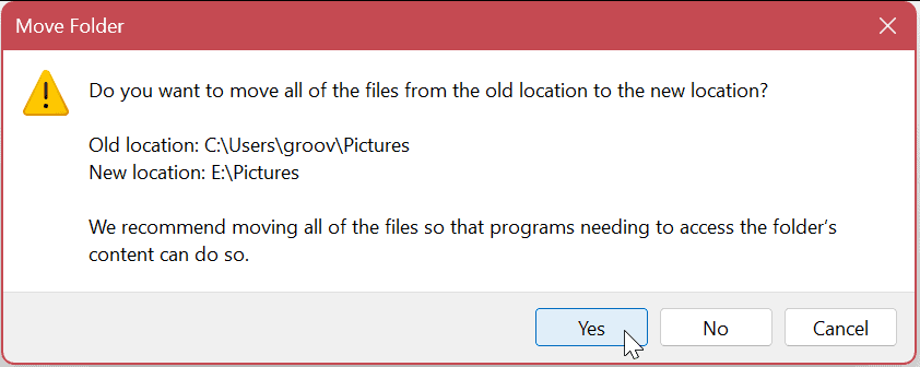 Sposta le cartelle utente predefinite su Windows 11