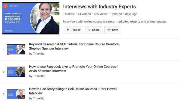 Il canale YouTube di Thinkific ha una serie di interviste con i creatori di corsi online.