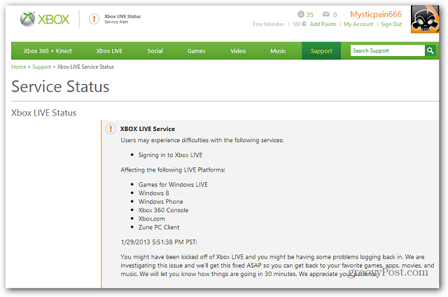 Stato del servizio Xbox Live