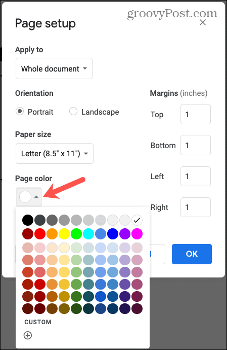 Colore della pagina di Google Documenti