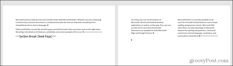 Interruzione di pagina successiva in Word