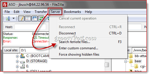 Ricerca file remota FTP FileZilla