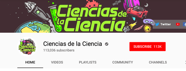 Come reclutare social influencer a pagamento, esempio del canale YouTube di lingua spagnola Ciencias de la Ciencia