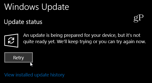 Windows 10 Build 16288 Riprova messaggio