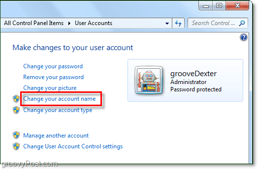 cambia il nome del tuo account in Windows 7