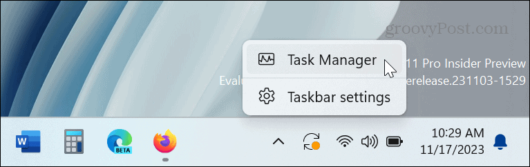 task manager dalla barra delle applicazioni