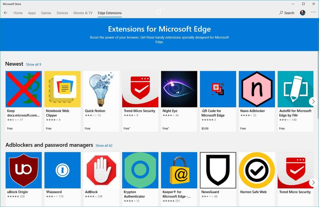 Estensioni Edge di Microsoft Store