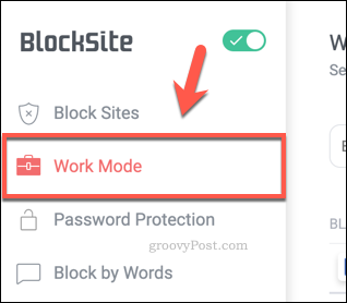 La scheda Modalità di lavoro BlockSite