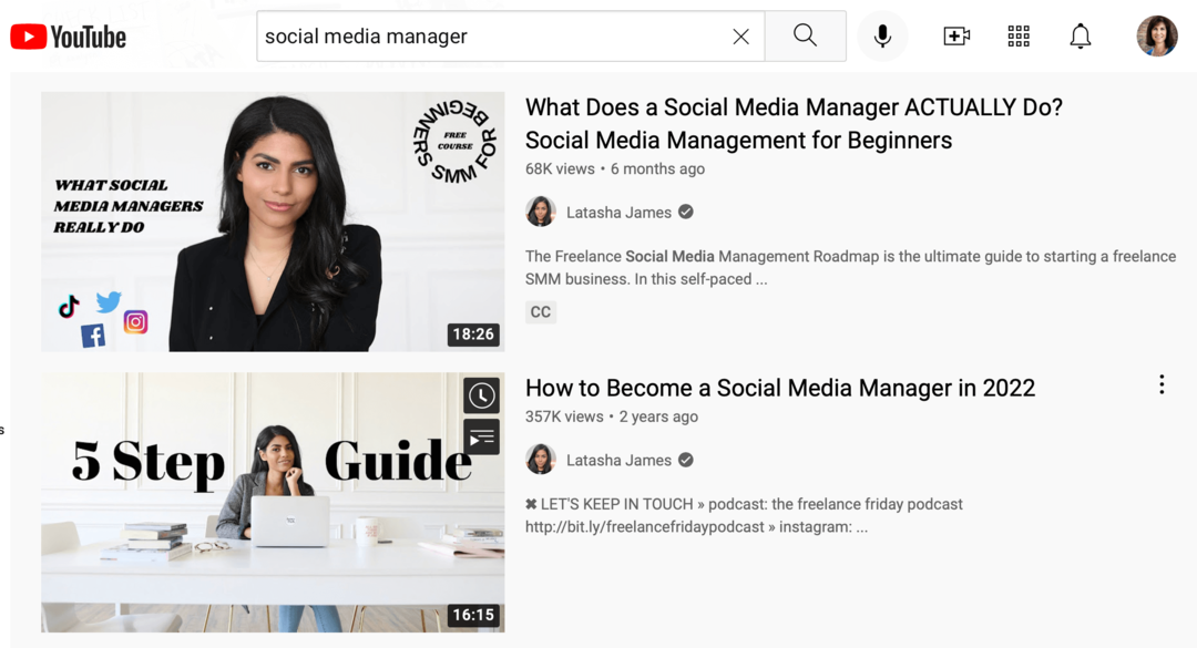 immagine dei risultati di ricerca di YouTube per " social media manager"