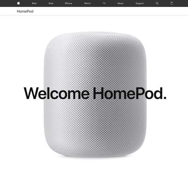 Apple presenta un nuovo altoparlante HomePod, controllato tramite l'interazione vocale naturale con Siri.