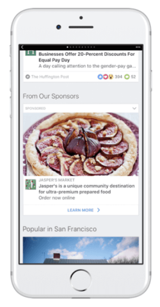 Facebook espande le opportunità pubblicitarie sugli articoli istantanei.
