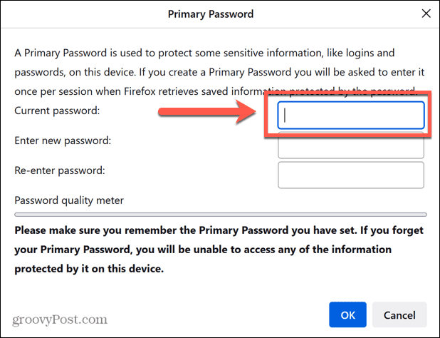 firefox inserire la password corrente