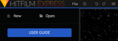 Fare clic su Nuovo per avviare un nuovo progetto HitFilm Express.