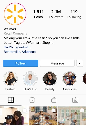 esempio di biografia aziendale di Instagram con un invito all'azione (CTA)