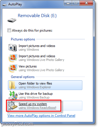 riproduce automaticamente una scheda SD in readyboost da Windows 7