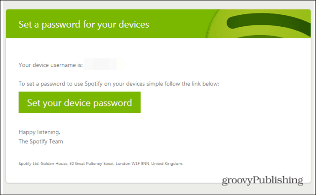 Il profilo Spotify imposta una password e-mail