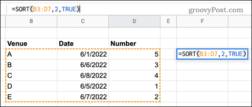 Utilizzando la funzione ORDINA in Fogli Google