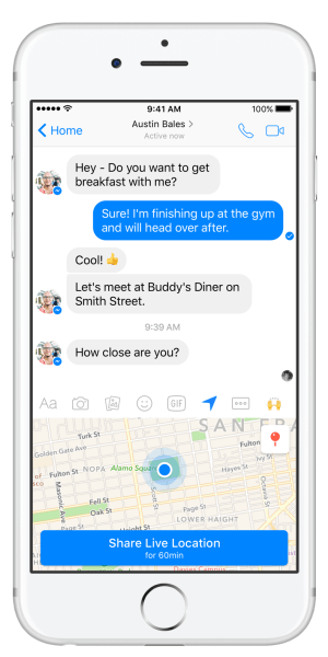 Facebook Messenger introduce la funzione di localizzazione in tempo reale.