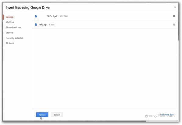 invia utilizzando il caricamento su Google Drive